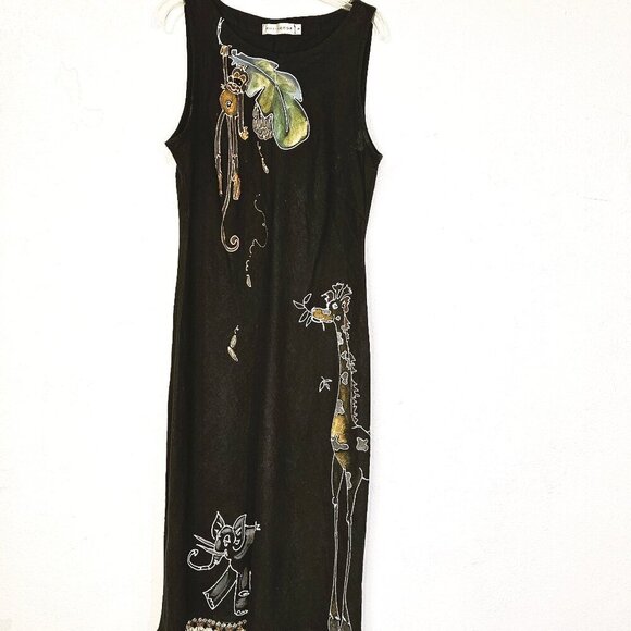 cut loose Dresses & Skirts - Cut Lose New Vintage Novelty Animal Applique !00% Linen  Black Dress SZ  S